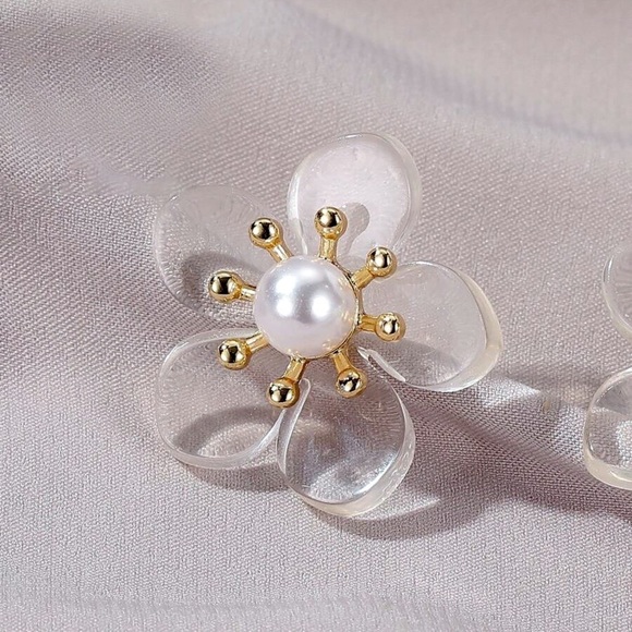 Any 4/$25! Translucent Flower Pearl Stud Earrings - Picture 5 of 10